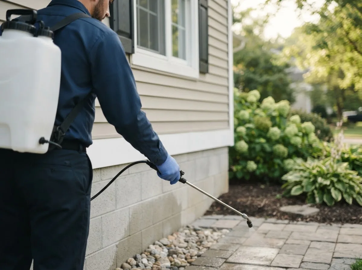 Pest control technician inspecting a home in Downsville, NY
